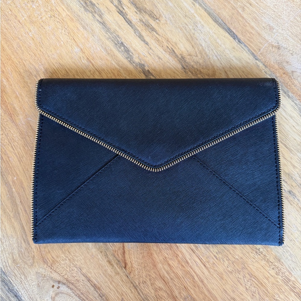 Rebecca Minkoff Black Envelope Clutch with Zipper Trim